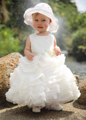 Ivory Satin Organza Layered Corset Back Flower Girl Dress